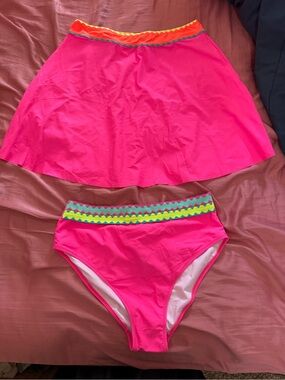 High-Waist Pink Bikini Bottom with Skirted Cover-Up